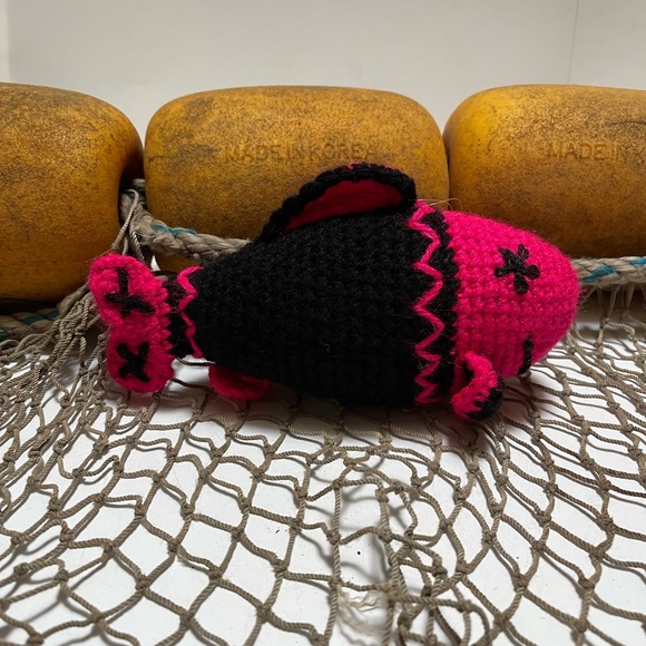 Crochet  Pink & Black Large Fish Deco Ornament SK - Picture 2 of 3